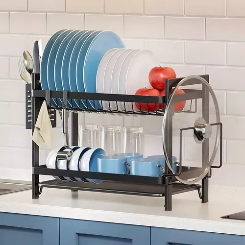 ESCURRIDOR DE PLATOS DE 2 NIVELES CON BANDEJAS DE EXTRAÍBLES COLOR NEGRO - 1
