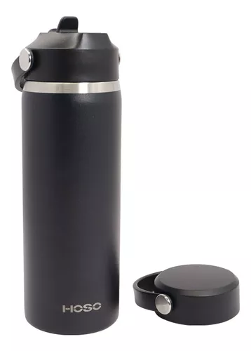 TERMO BOTELLA AGUA TERMICA ACERO INOXIDABLE HOSO + 2 TAPAS COLOR NEGRO - 1