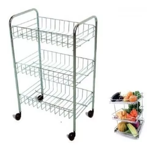 CANASTO ESTANTE DE FRUTAS Y VERDURAS 3 NIVELES CON RUEDAS - 1