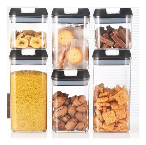 SET 6 ENVASES HERMÉTICOS PLÁSTICOS APILABLES COCINA DISPENSA - 1
