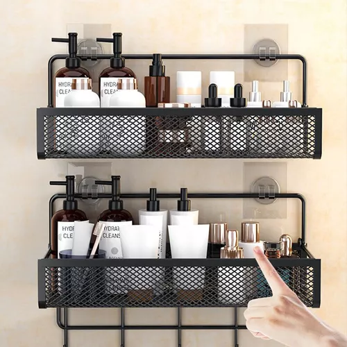 2PC ORGANIZADOR DUCHA SET REPISA BAÑO ADHESIVO INOXIDABLE - 1