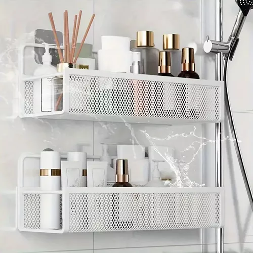 2PC ORGANIZADOR DUCHA SET REPISA BAÑO ADHESIVO INOXIDABLE - 1