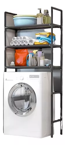 MUEBLE ORGANIZADOR BAÑO LAVADORA RACK 3 NIVELES NEGRO BLANCO - 1