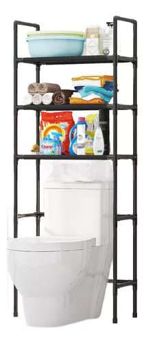 MUEBLE ORGANIZADOR BAÑO ESTANTE INODOROS 3 NIVELES NEGRO - 1