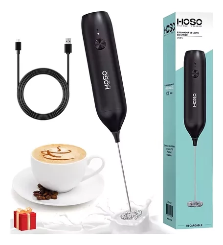 MINI BATIDOR REVOLVEDOR DE CAFÉ Y ESPUMA LECHE RECARGABLE COLOR NEGRO - 1
