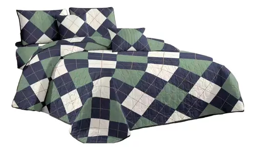COBERTOR 2PLAZAS VERDE PETROLEO VERANO QUILT - 1