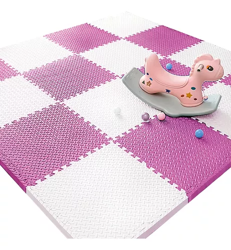 SET ALFOMBRA PISO GOMA EVA BEBE BABYNEST 10MM X8 ROSA BLANCO 60 X 60 CM - 1