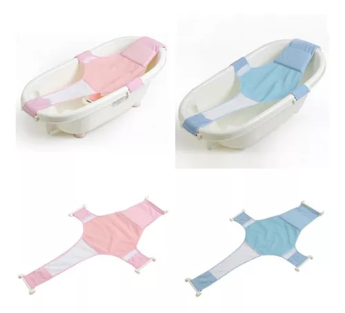 HAMACA MALLA BAÑERA TINA BEBÉ 4 PUNTAS ROSA CELESTE - 1