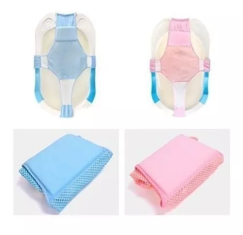HAMACA MALLA PARA BAÑERA TINA BEBE 4 PUNTAS CELESTE ROSA - 1