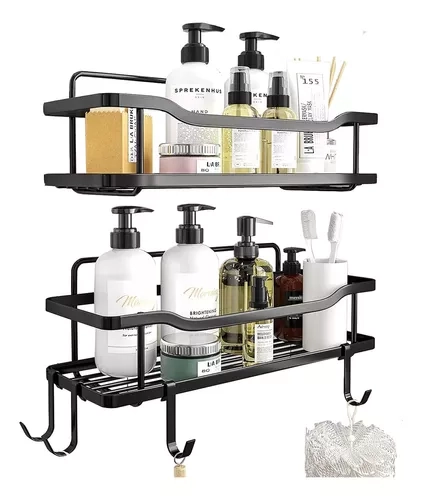 ORGANIZADOR DE DUCHA REPISA BAÑO ADHESIVO SET 2 INOXIDABLE COLOR NEGRO - 1
