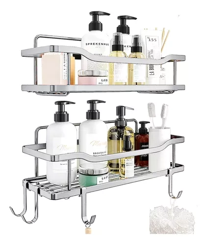 ORGANIZADOR DE DUCHA REPISA BAÑO ADHESIVO SET 2 INOXIDABLE COLOR BLANCO - 1