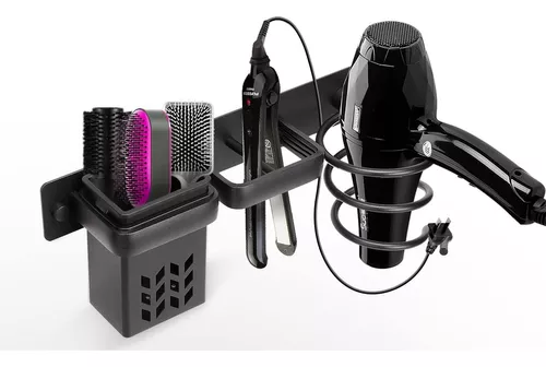 SOPORTE PORTA SECADOR BAÑOS DE PELO ORGANIZADOR NEGRO - 1