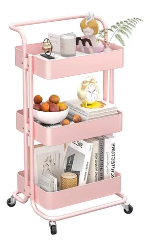 CARRITO ORGANIZADOR CARRO CON RUEDAS ESTANTE 3 NIVELES ROSA - 1