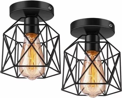 2 LÁMPARAS COLGANTE METAL JAULA LÁMPARA DE TECHO INDUSTRIAL - 1