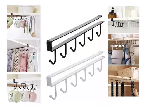 SOPORTE METAL COLGADOR TAZAS ORGANIZA BAÑO CLOSET 6 GANCHOS - 1