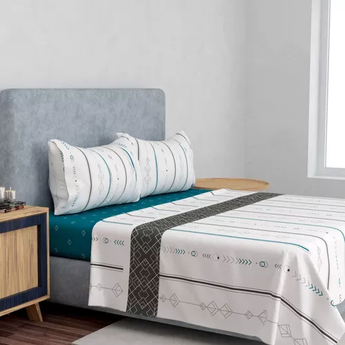 SÁBANAS PREMIUM COMPOSÉ 1.5 PLAZAS 144 HILOS BLANCO ESTAMPADAS - 1