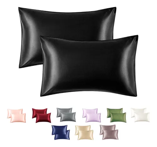 SET 2 FUNDA ALMOHADA SATIN SATEN TIPO 100 O 76 CM SEDA NEGRO - 1