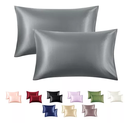 SET 2 FUNDA ALMOHADA SATIN SATEN TIPO 100 O 76 CM SEDA GRIS - 1