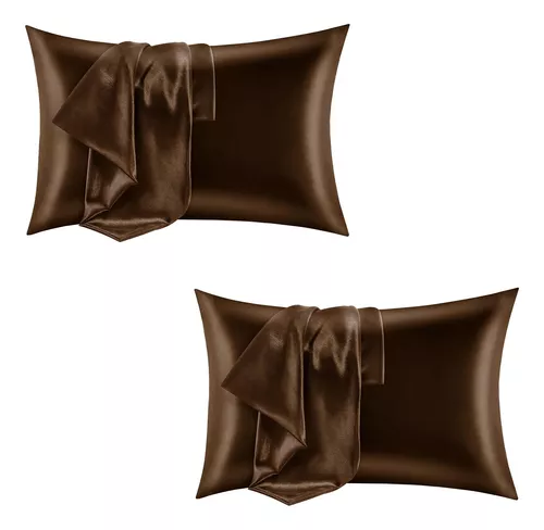 FUNDA ALMOHADA HIELO SATÉN 2 PIEZA SEDA CAFÉ - 1