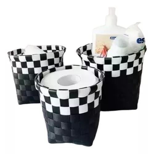 SET 3 CANASTOS ORGANIZADOR PARA BAÑO DE NYLON DECORATIVO - 1