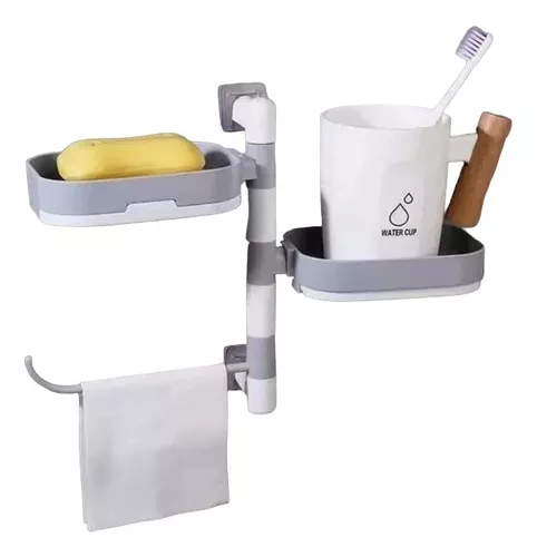 ORGANIZADOR DUCHA JABONERA GIRATORIA REPISA TOALLA BAÑO CON GRIS BLANCO - 1