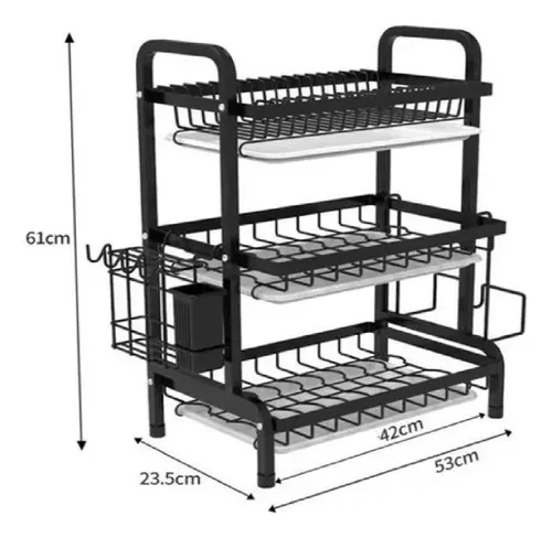 SECADOR ESCURRIDOR LOZA PLATOS 3 NIVELES ORGANIZADOR O2 COLOR NEGRO - 1