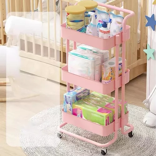 CARRO ORGANIZADOR MUEBLE ESTANTE DE ALMACENAMIENTO 3 NIVELE COLOR ROSADO - 1