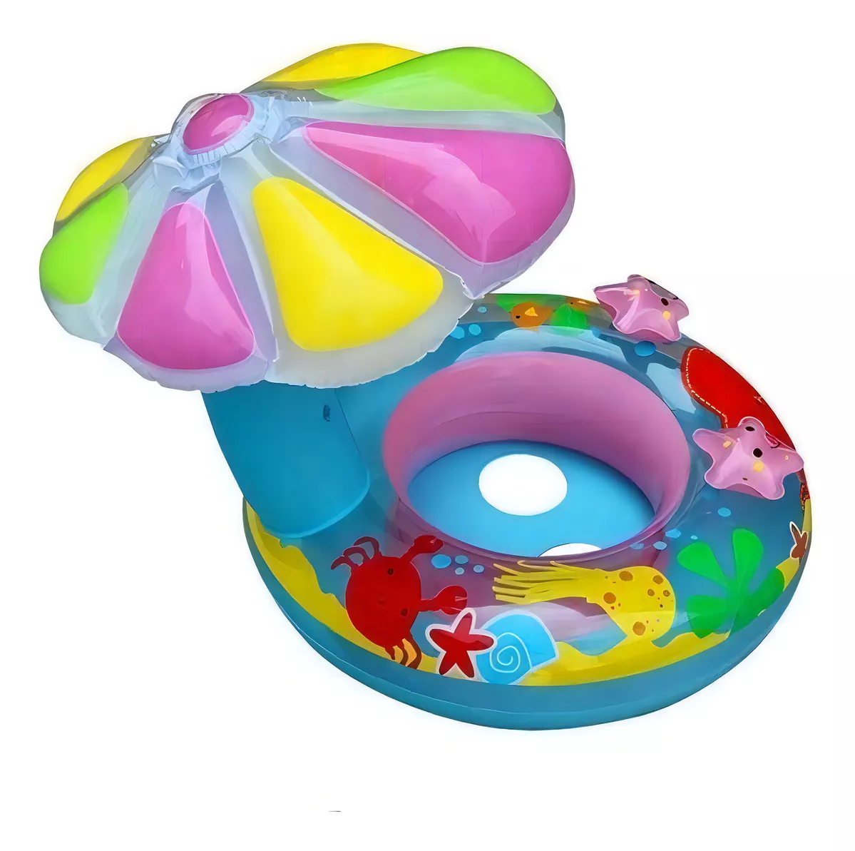 FLOTADOR INFLABLE SOMBRILLA PISCINA NIÑOS BEBÉS COLOR AMARILLO - 1