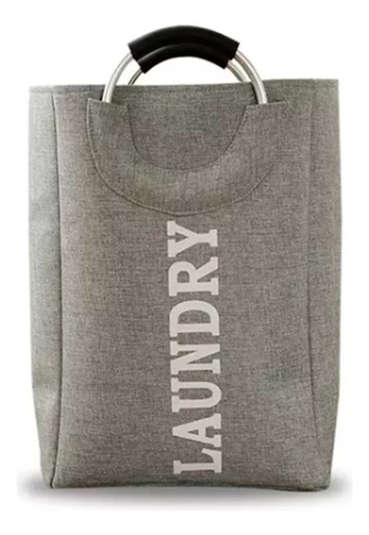 CESTO CANASTO ROPA SUCIA BOLSA LAUNDRY PLEGABLE MANIJA COLOR GRIS LISO - 1