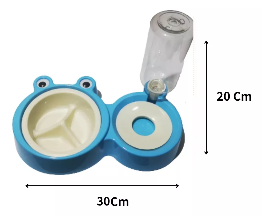 DISPENSADOR DE AGUA CON PLATO RANA PARA MASCOTAS COLOR CELESTE - 1