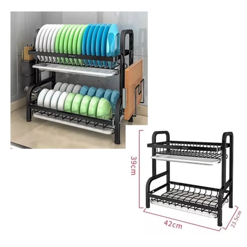 ESCURRIDOR SECADOR DE LOZA Y PLATOS 2 NIVELES COLOR NEGRO - 1