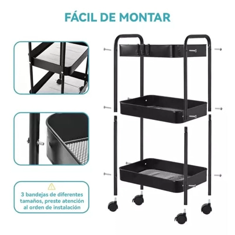 CARRITO ORGANIZADOR COLOR NEGRO 3 NIVELES - 1