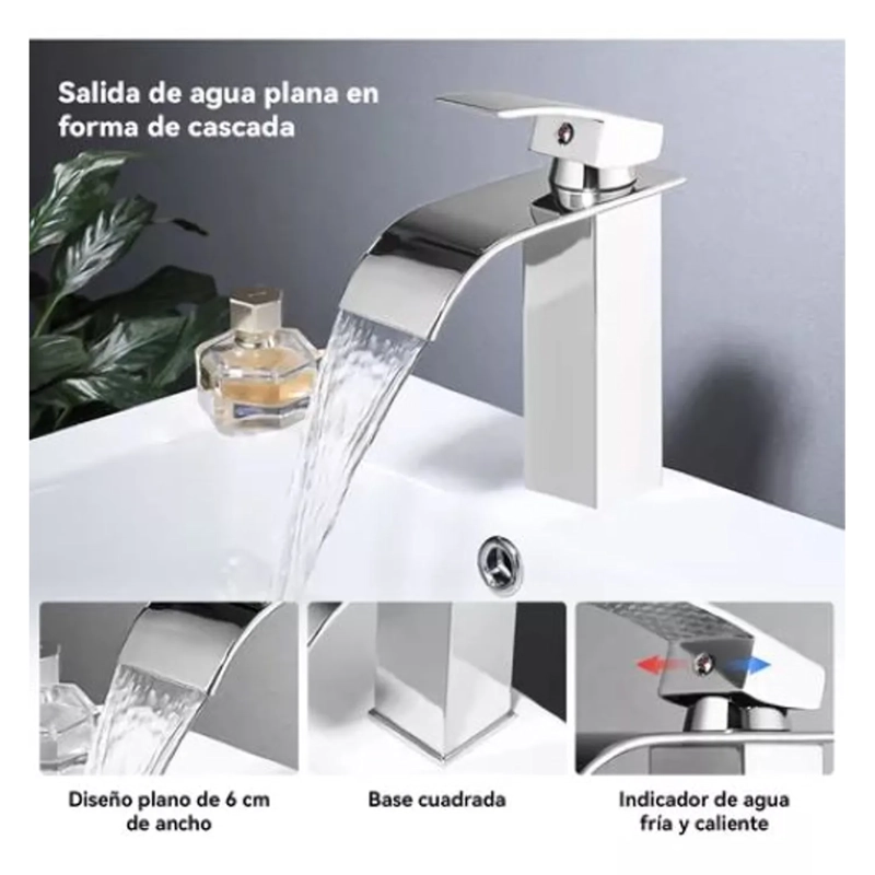 LLAVE PARA LAVAMANOS DISEÑO CASCADA ACERO - 1