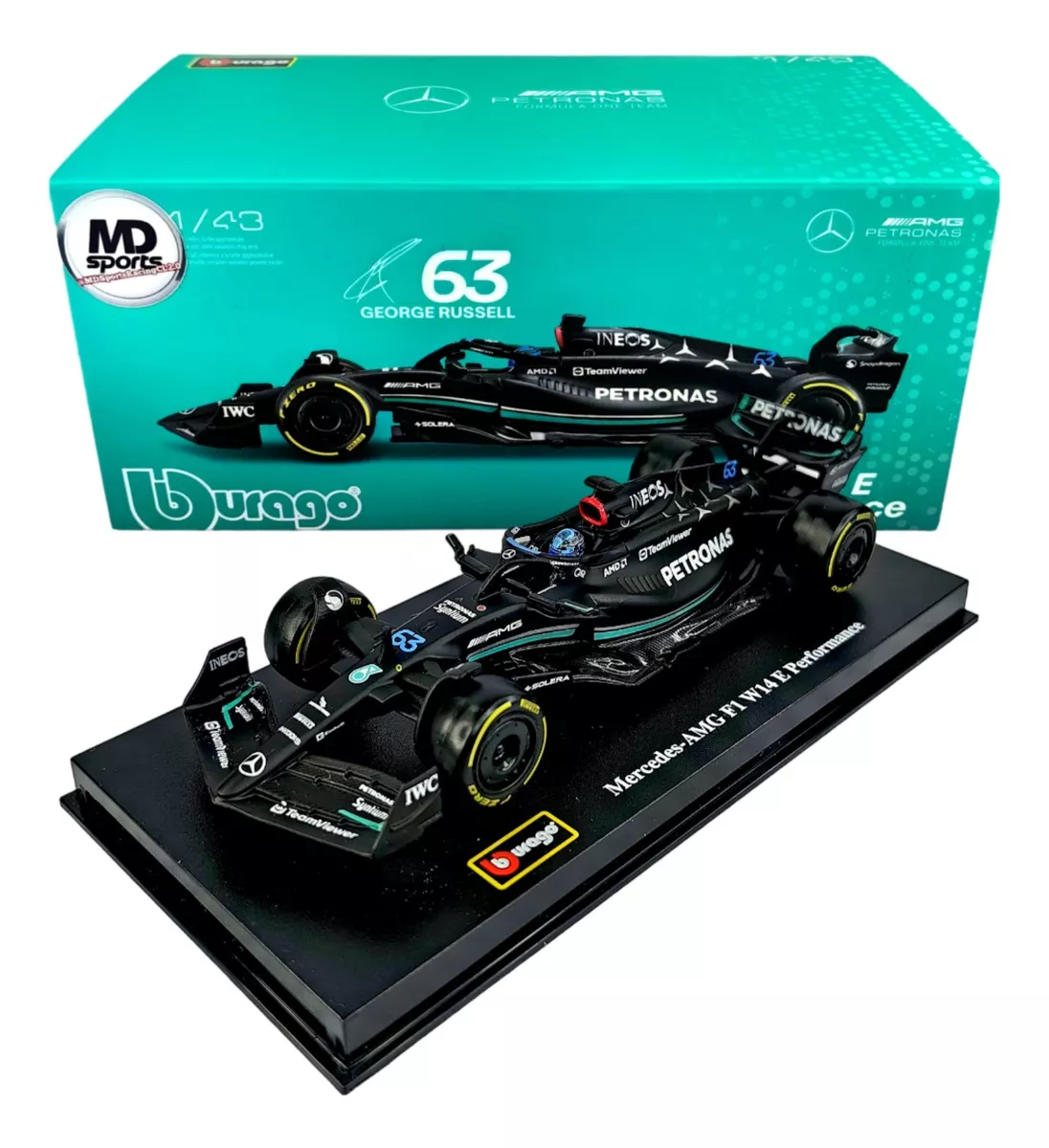 Mercedes-AMG F1 W14 E Performance #63 George Russell Petronas F1 World Championship (2023) 1/24 Diecast Model Car by Bburago