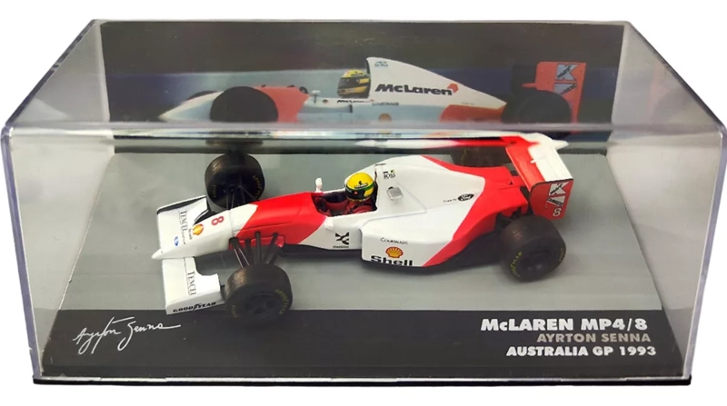 AUTO FORMULA 1 Mclaren MP4/8 1993 #8 Ayrton Senna Caja Acrilica IXO 1:43 - 2