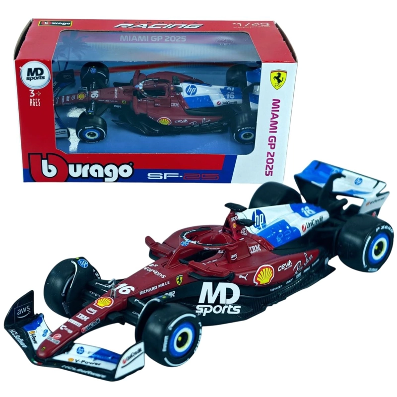 AUTO F1 FERRARI SF-25 GP MIAMI 2025 #16 CHARLES LECLERC CAJA NORMAL BURAGO 1:43 - 1