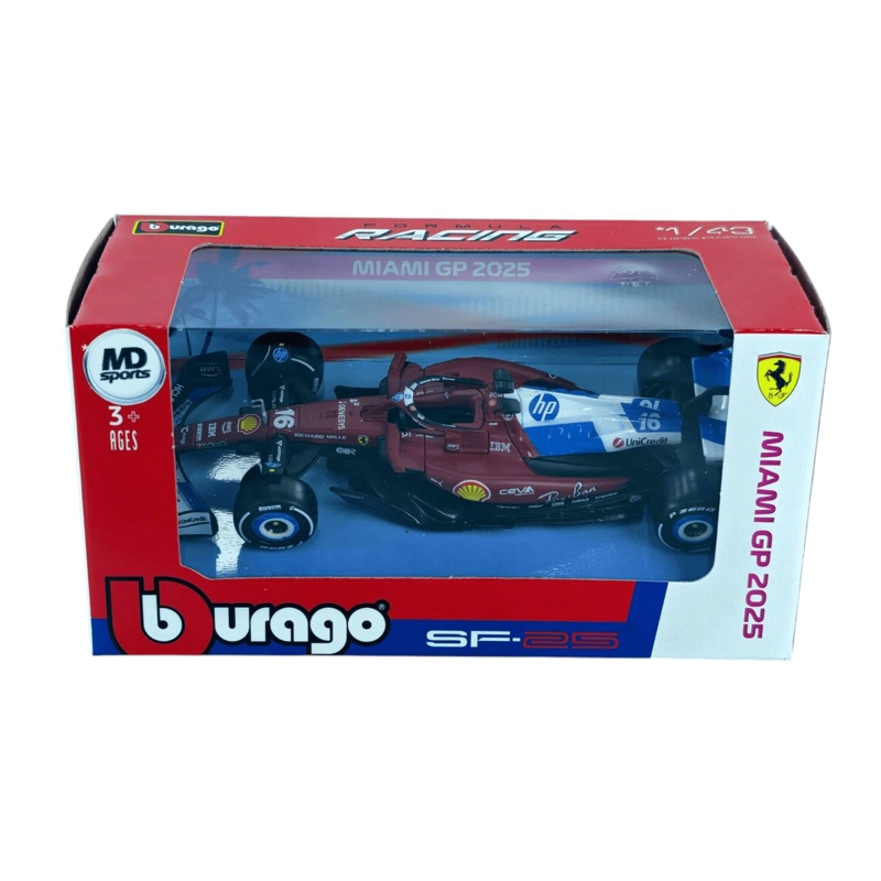 AUTO F1 FERRARI SF-25 GP MIAMI 2025 #16 CHARLES LECLERC CAJA NORMAL BURAGO 1:43 - 4