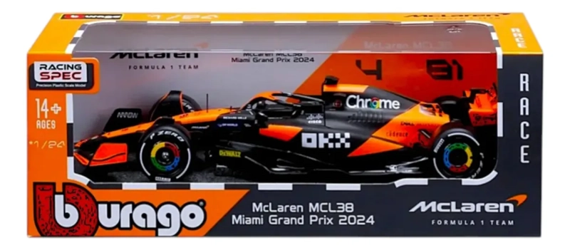 AUTO F1 MCLAREN MCL38 GP MIAMI 2024 #81 OSCAR PIASTRI CAJA NORMAL BURAGO 1:24 - 1
