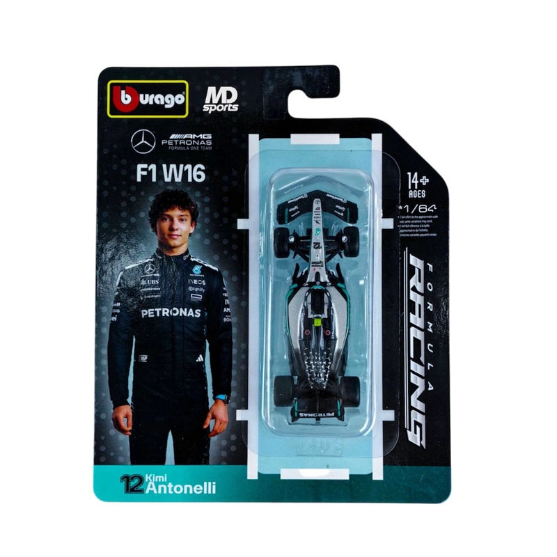 AUTO F1 MERCEDES W16 2025 #12 KIMI ANTONELLI CAJA NORMAL 1:64 - 1