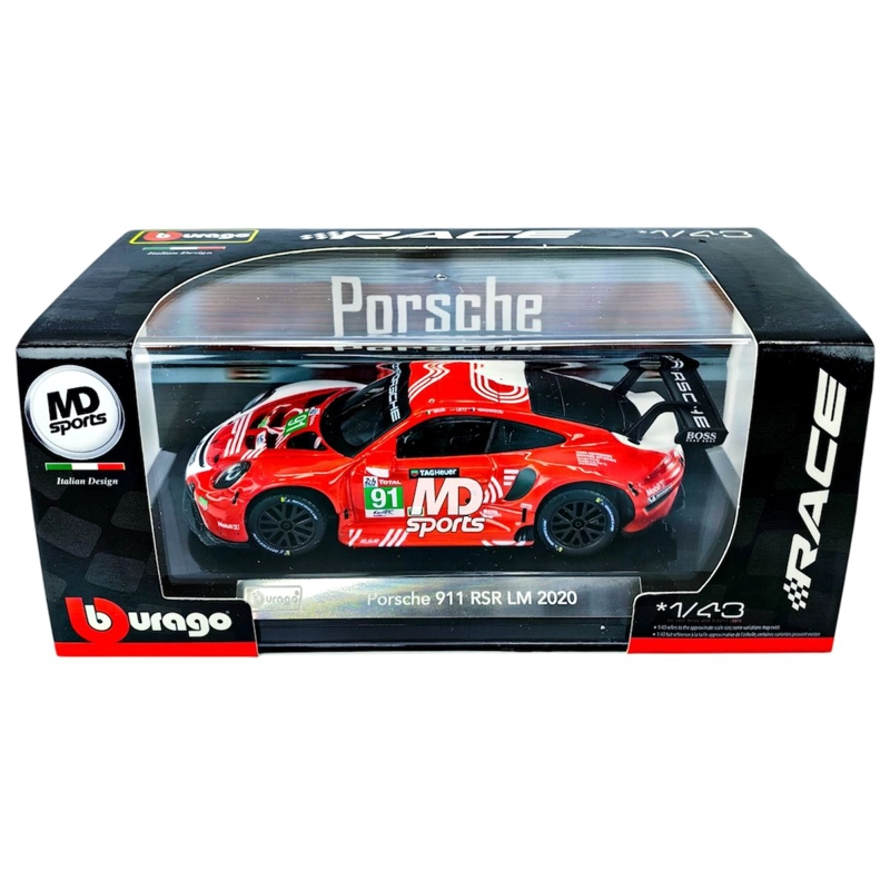AUTO LEMANS PORSCHE 911 RSR LM 2020 #91 CAJA ACRILICA BURAGO RACE 1:43 - 2