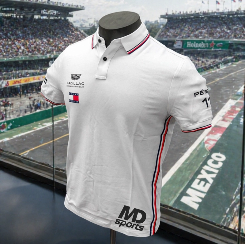 POLERA POLO TOMMY HILFIGER CADILLAC F1 TEAM CHECO PEREZ OFICIAL 2026 BLANCO - 2