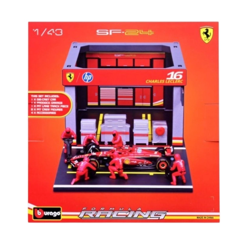 SET PIT-STOP FERRARI SF-24 16 CHARLES LECLERC CAJA NORMAL BURAGO 1:43 - 7