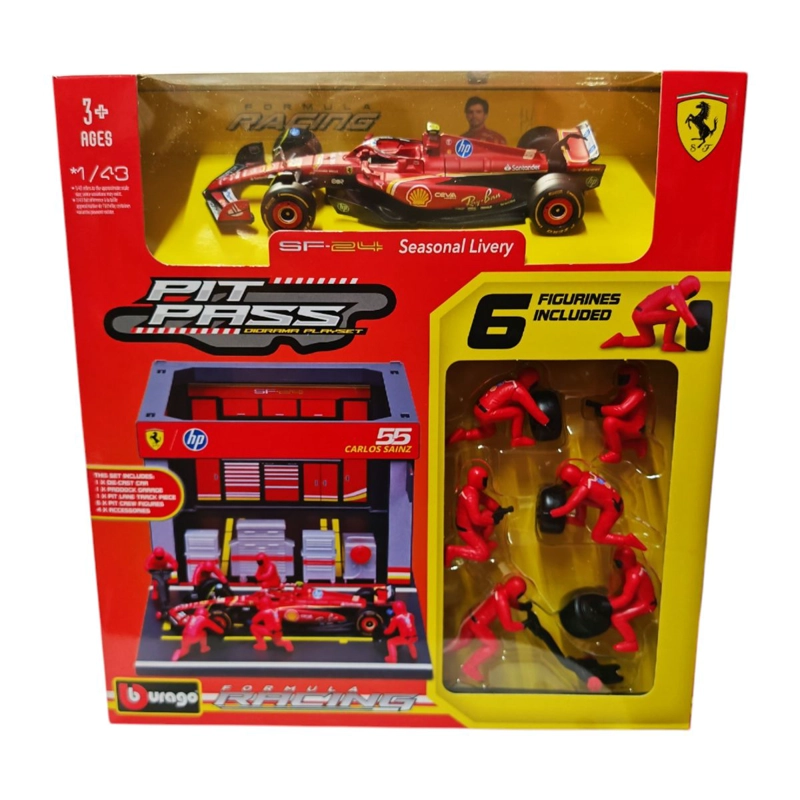 SET PIT-STOP FERRARI SF-24 55 CARLOS SAINZ CAJA NORMAL BURAGO 1:43 - 1