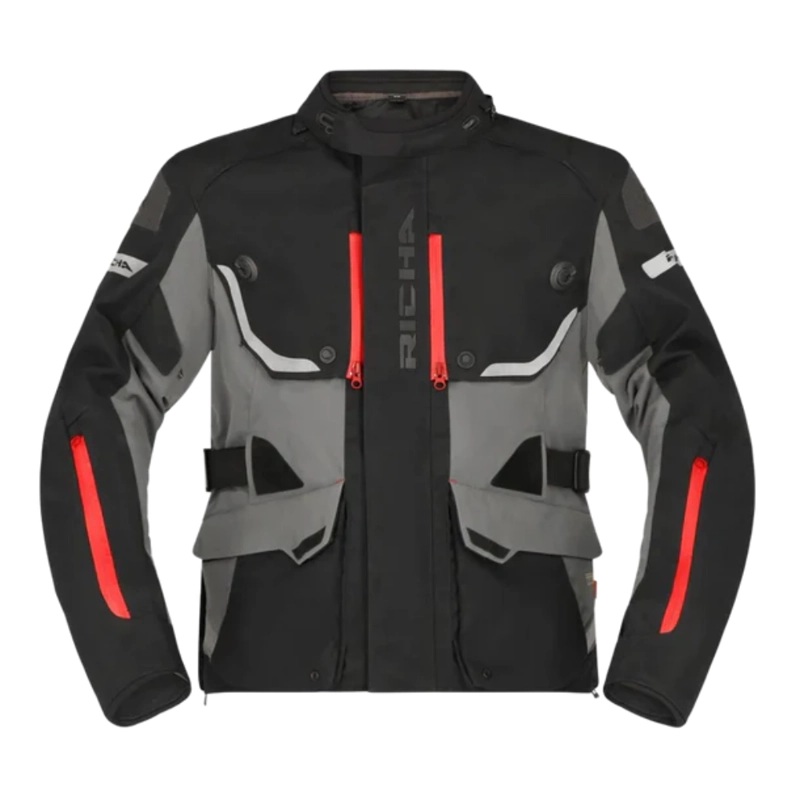 CHAQUETA DE MOTO RICHA INFINITY 3 PRO NEGRO/GRIS OSCURO - IMPERMEABLE CON PROTECCIONES - 2