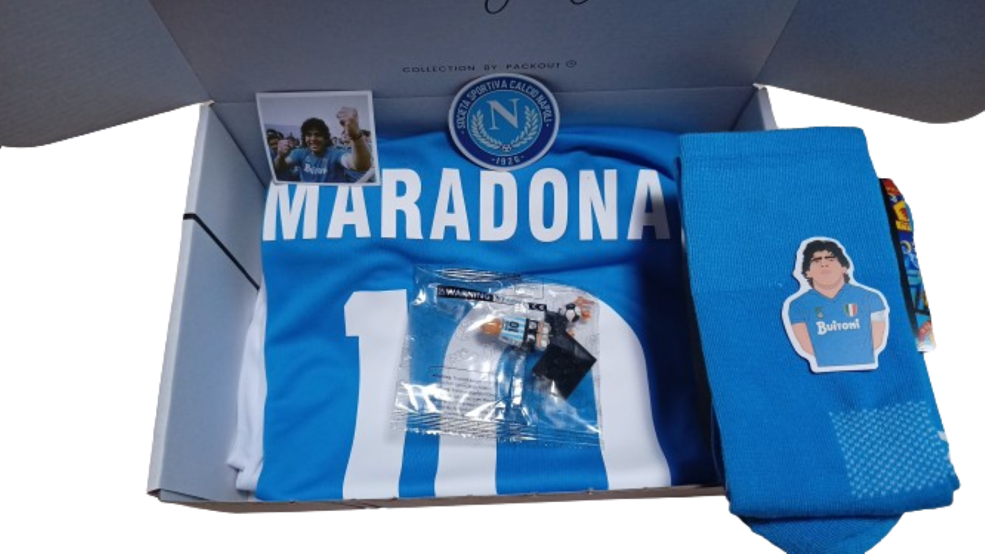 PACK KIT FÚTBOL NIÑOS NAPOLI MARADONA RETRO CAJA REGALO - 1