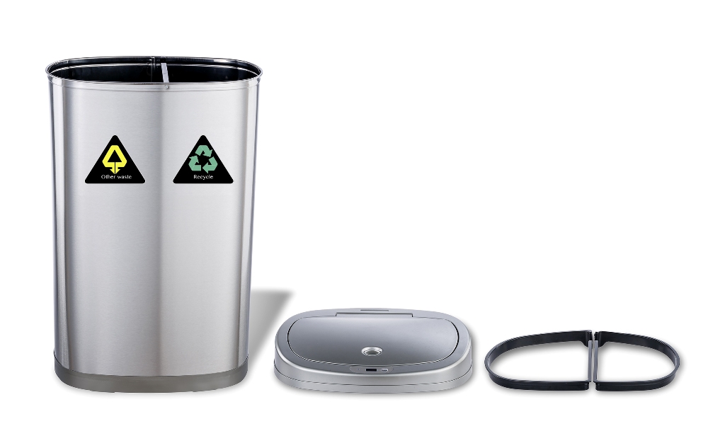 BASURERO NINE STARS AUTOMATICO PAPELERA INTELIGENTE SENSOR ECO RECICLAJE DOBLE 50L ACERO INOXIDABLE - 3