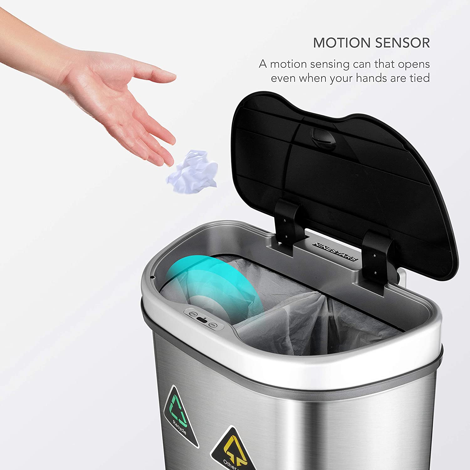 BASURERO NINE STARS AUTOMATICO PAPELERA INTELIGENTE SENSOR ECO RECICLAJE DOBLE 70L ACERO INOXIDABLE - 4