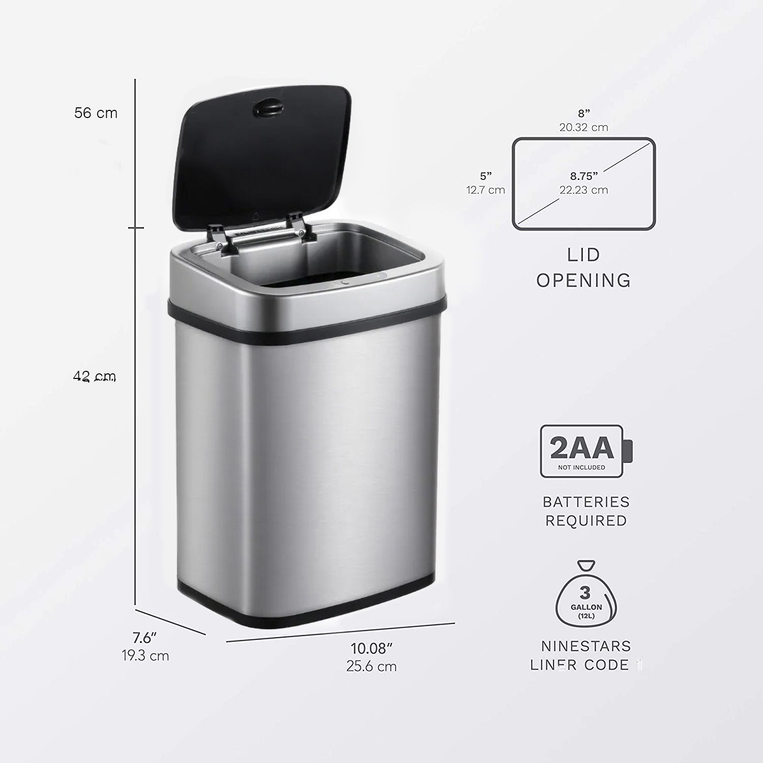 BASURERO NINE STARS AUTOMATICO PAPELERA INTELIGENTE SENSOR 15L ACERO INOXIDABLE - 2