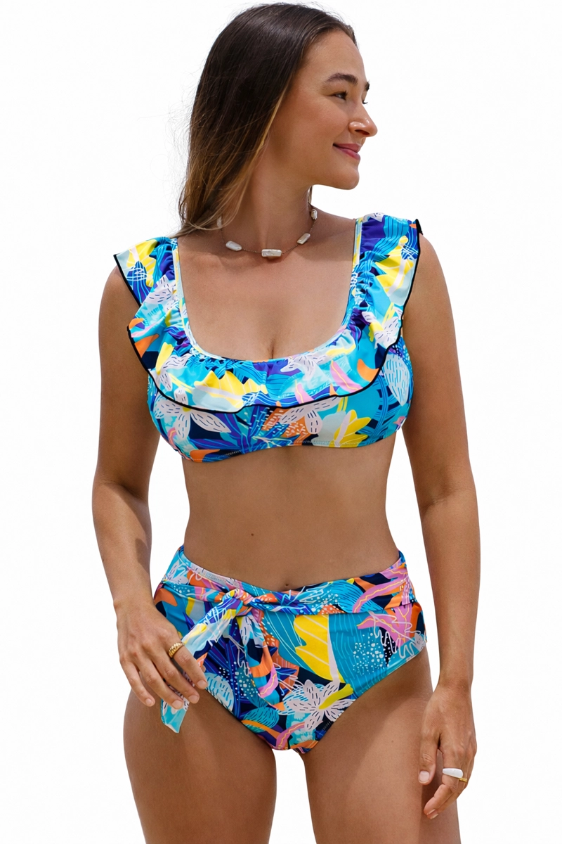 TRAJE BAÑO MUJER GLORIAHOON AZUL BIKINI SEXY CINTURA ALTA VUELOS Y LAZO - 1