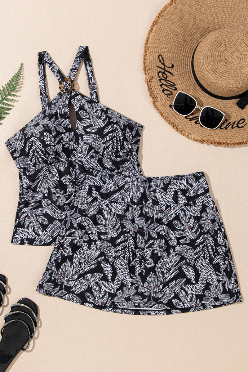 TANKINI SEXY FALDA, CRUZADO, ESTAMPADO NEGRO GLORIAHOON - 4